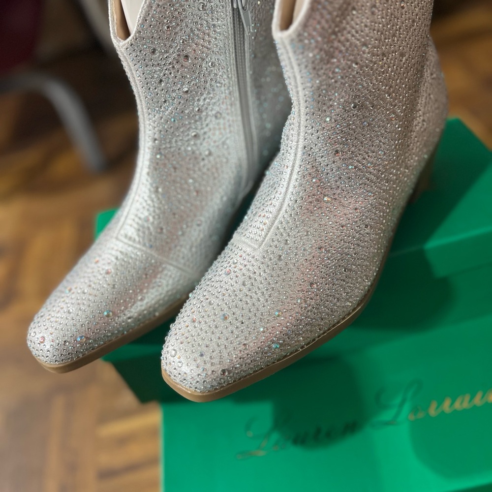 Lauren Lorraine Glittering Silver Ankle Boots